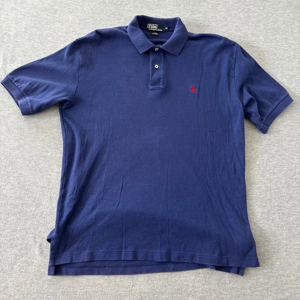 Polo Ralph Lauren Mens Navy Blue Short Sleeve Cotton Polo Shirt Red Pony Size M